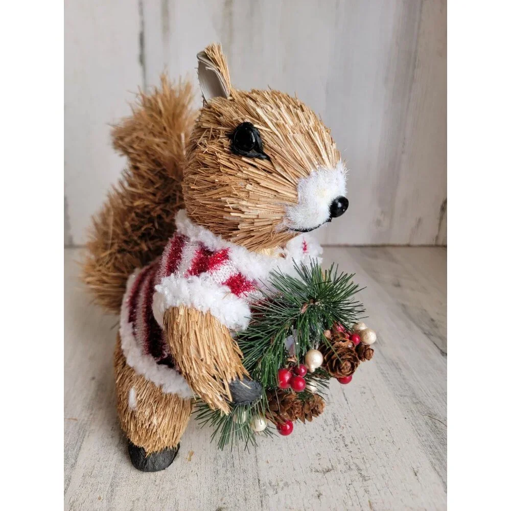 pier 1 Bristle brush squirrel sweater wreath unique home decor Xmas animal winte